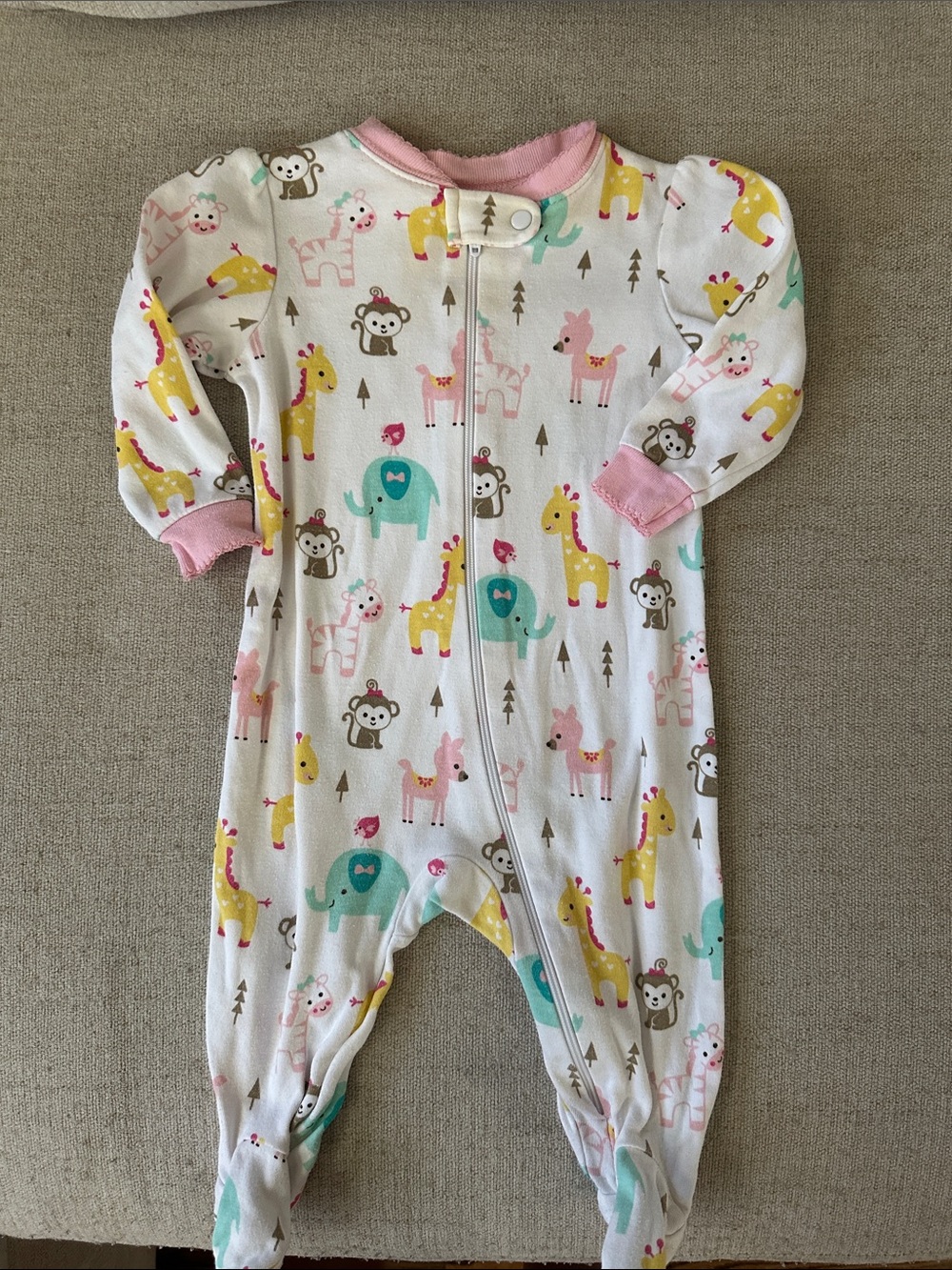 Garanimals White Footed One-Piece with Pink Trim and Pastel Animal Prints